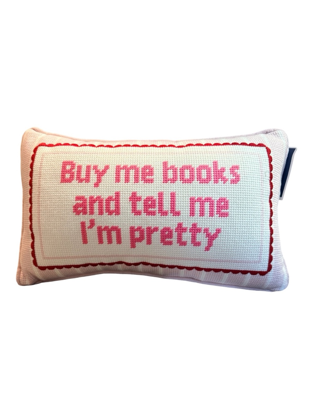 Novelty Cross-Stitch Pillow - Pink Text